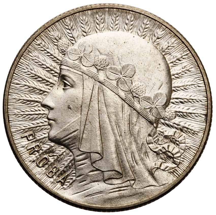 II RP 5 złotych 1933, głowa kobiety, PRÓBA srebro z kolekcji Włodzimierza Głuchowskiego